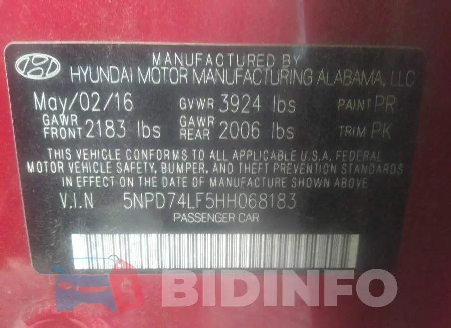 5NPD74LF5HH068183 Photo# 9