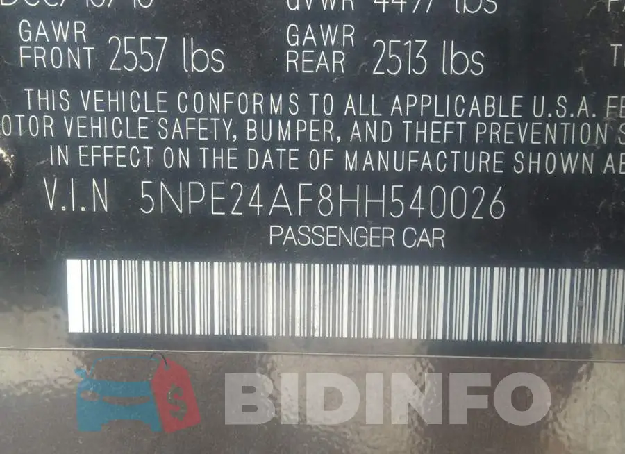5NPE24AF8HH540026 Photo# 9