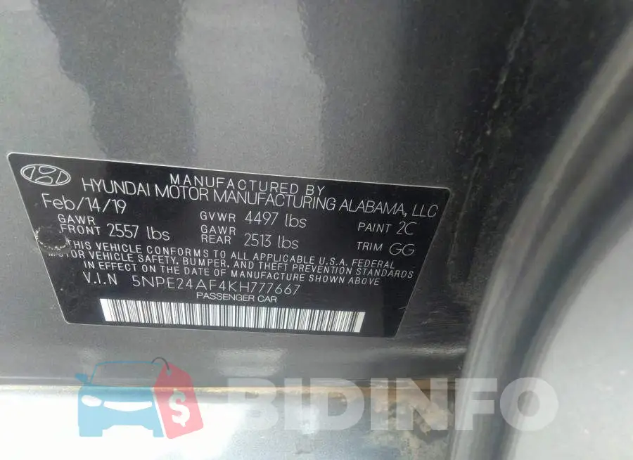 5NPE24AF4KH777667 Photo# 9