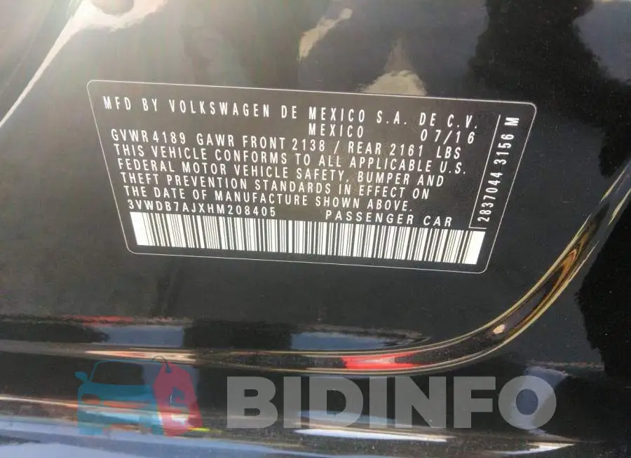 3VWDB7AJXHM208405 Photo# 9