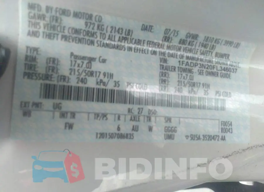 1FADP3N20FL346037 Photo# 9