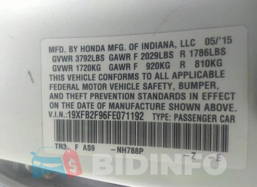 19XFB2F96FE071192 Photo# 9