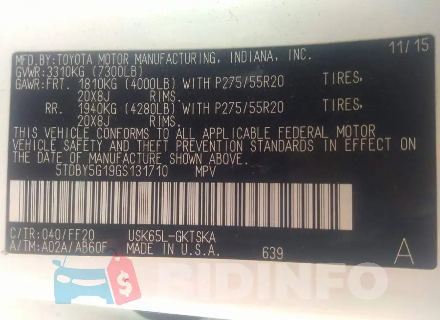5TDBY5G19GS131710 Photo# 9