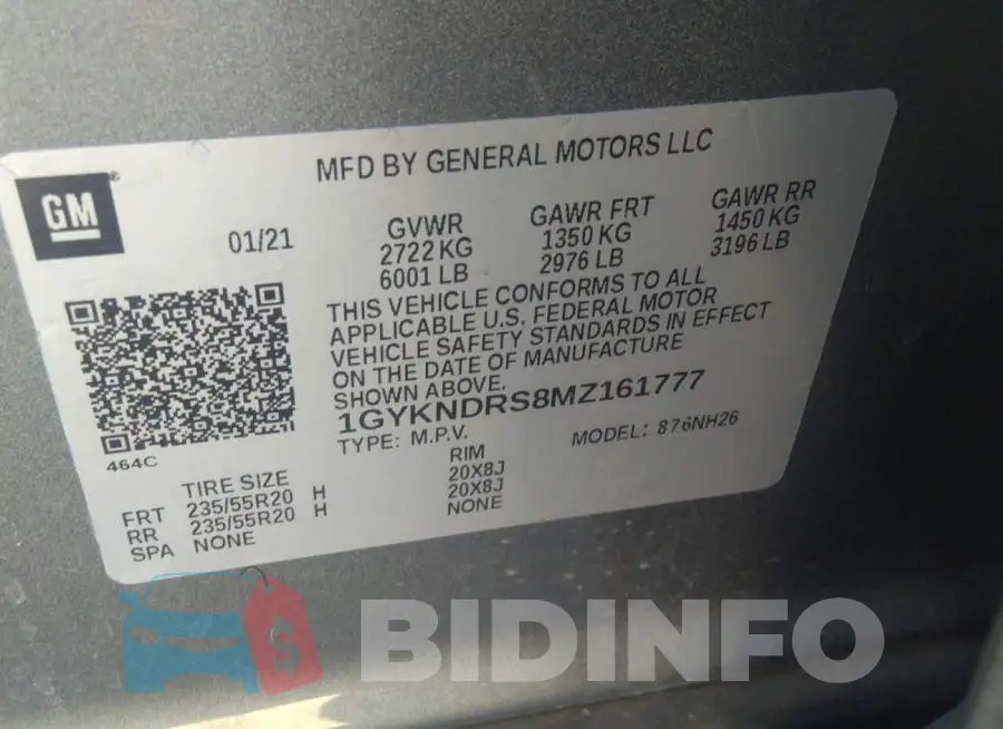 1GYKNDRS8MZ161777 Photo# 9