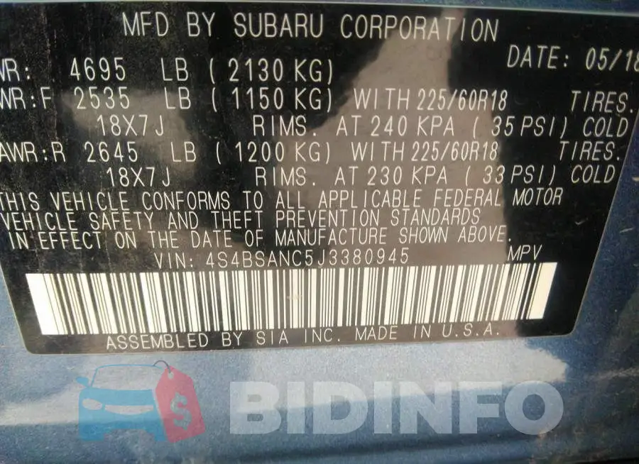 4S4BSANC5J3380945 Photo# 9