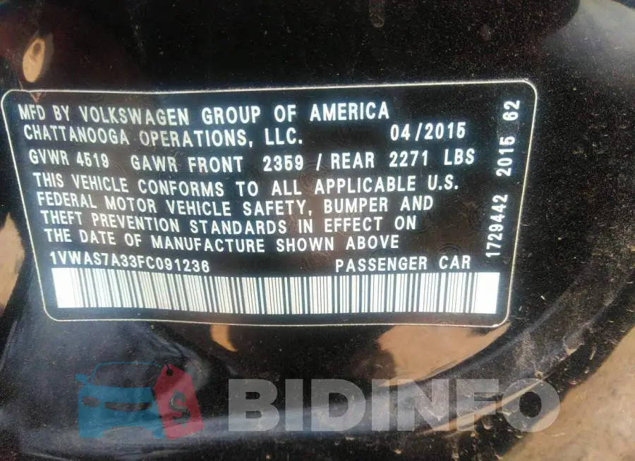 1VWAS7A33FC091236 Photo# 9
