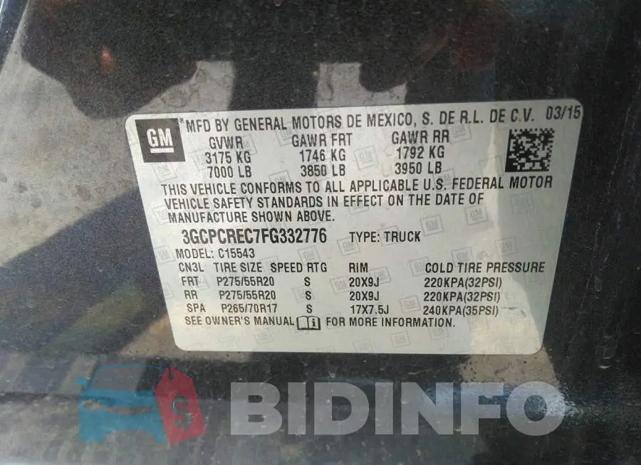 3GCPCREC7FG332776 Photo# 9
