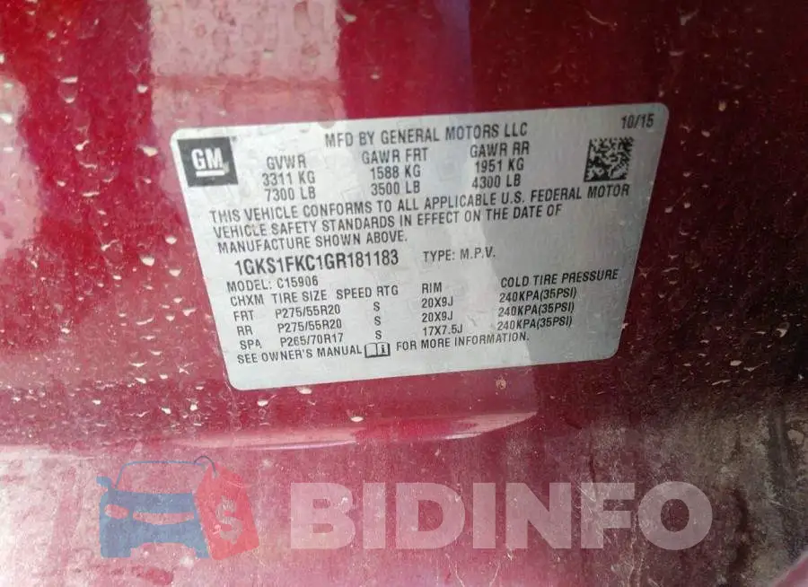 1GKS1FKC1GR181183 Photo# 9