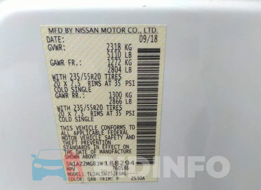 5N1AZ2MG8JN188294 Photo# 9