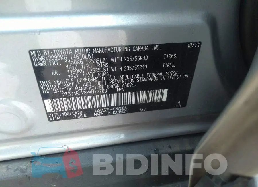 2T3Y1RFV8MW173788 Photo# 9