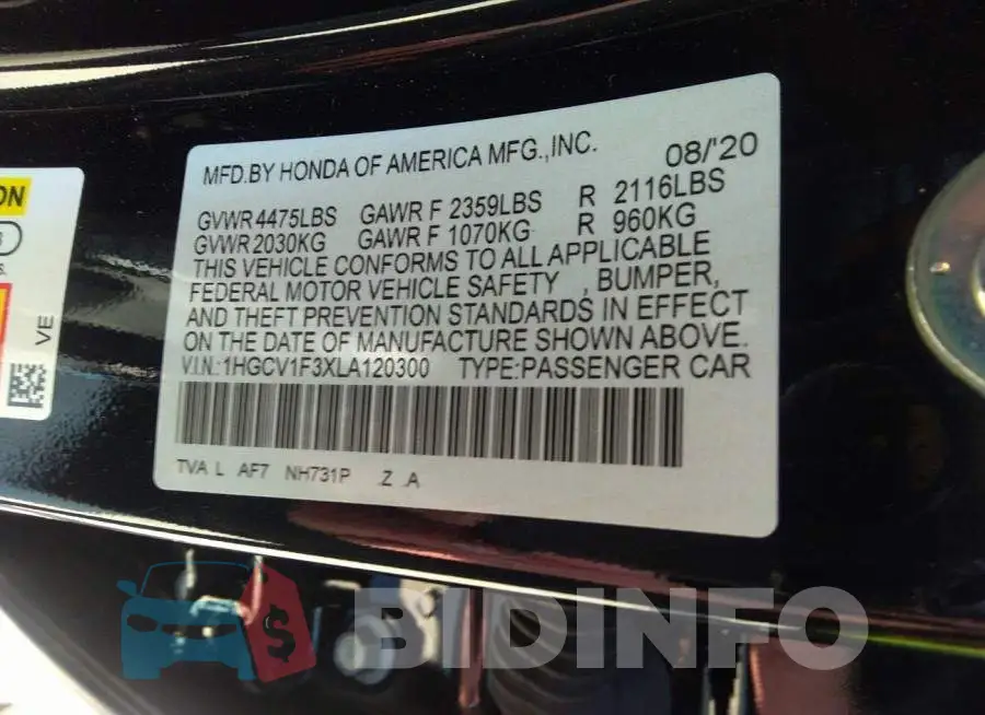 1HGCV1F3XLA120300 Photo# 9