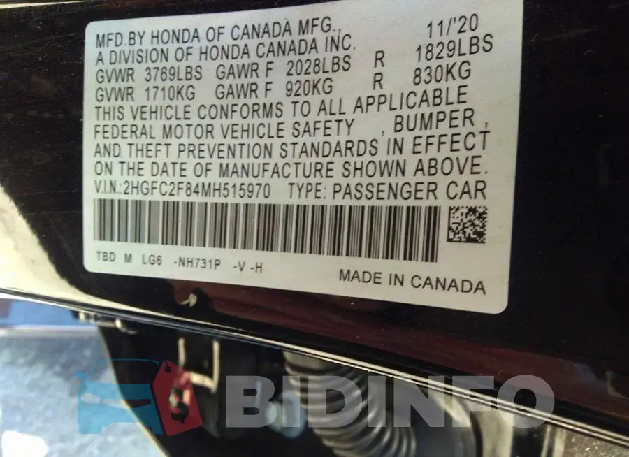 2HGFC2F84MH515970 Photo# 9