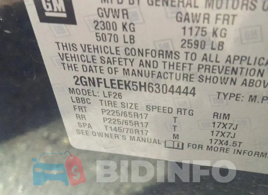 2GNFLEEK5H6304444 Photo# 9