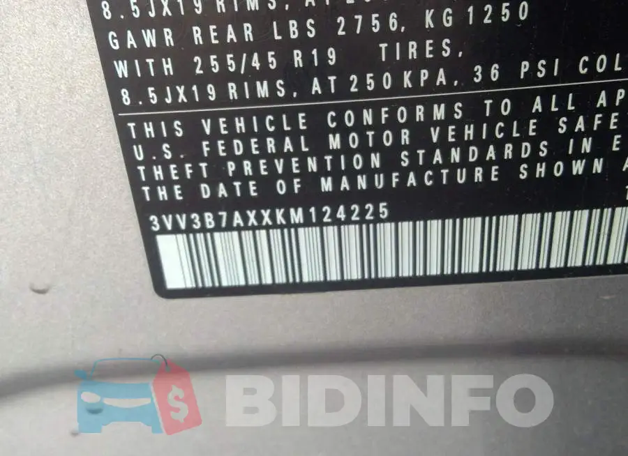 3VV3B7AXXKM124225 Photo# 9