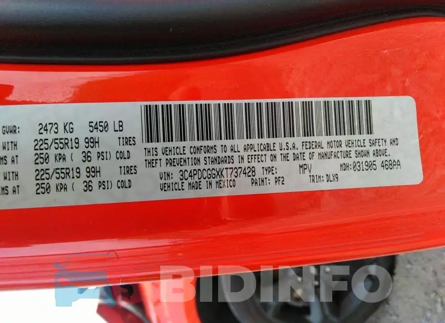 3C4PDCGGXKT737428 Photo# 9