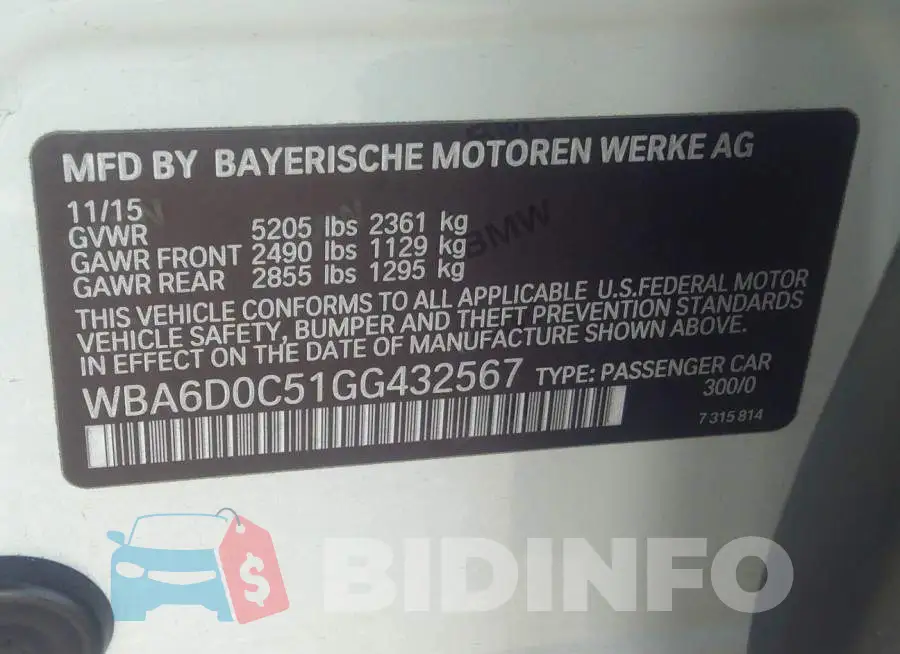 WBA6D0C51GG432567 Photo# 9