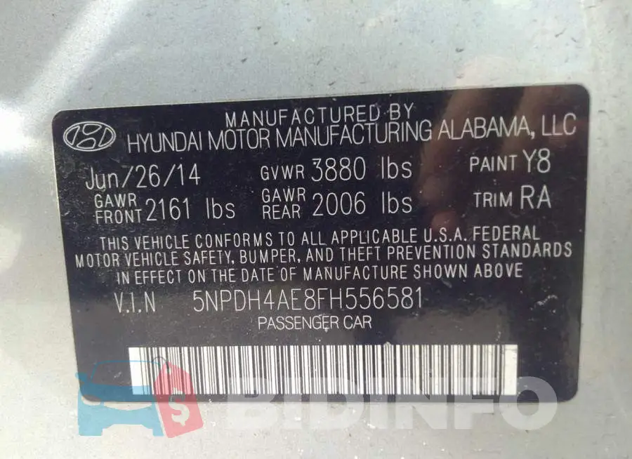 5NPDH4AE8FH556581 Photo# 9