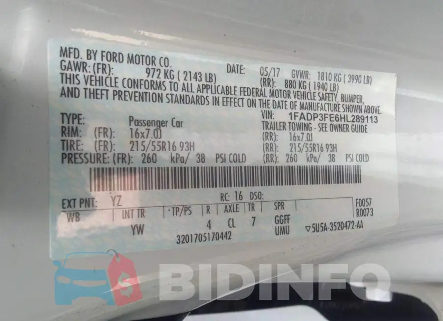 1FADP3FE6HL289113 Photo# 9