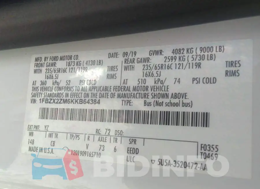 1FBZX2ZM6KKB64384 Photo# 9