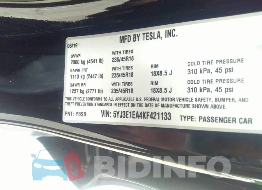 5YJ3E1EA4KF421133 Photo# 9