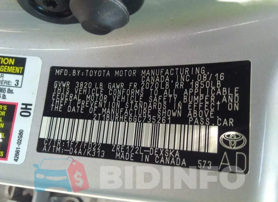 2T1BURHE6GC735261 Photo# 9