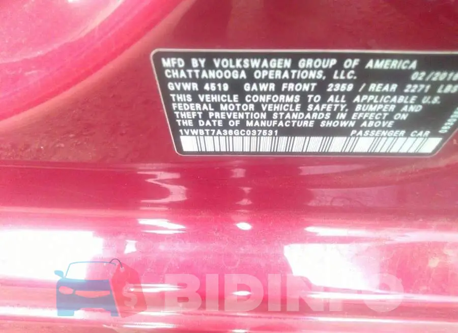 1VWBT7A36GC037531 Photo# 9