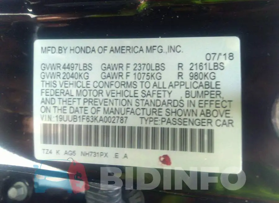 19UUB1F63KA002787 Photo# 9