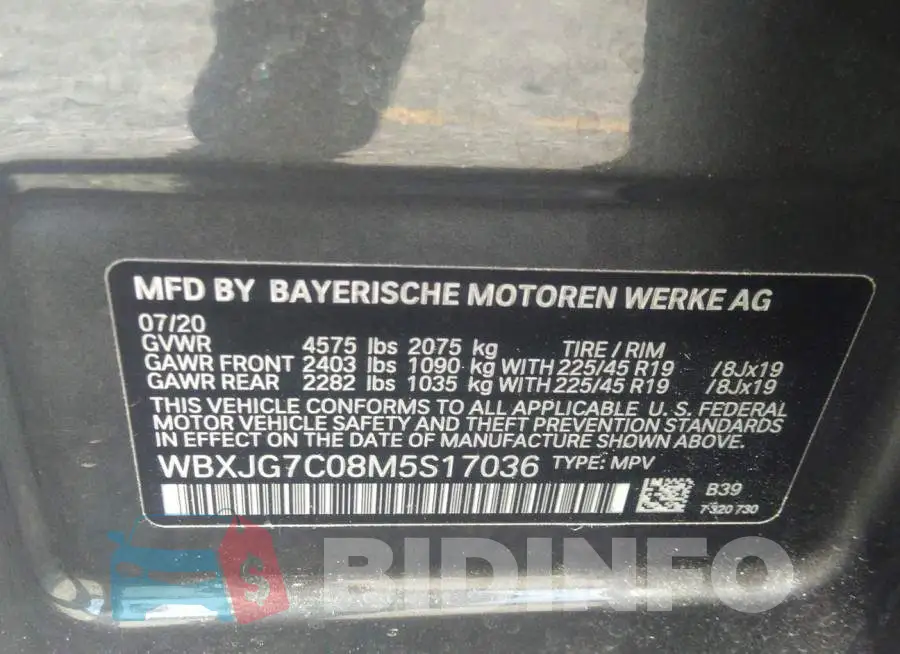 WBXJG7C08M5S17036 Photo# 9
