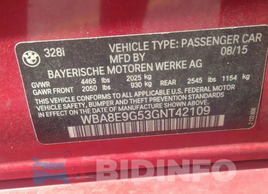 WBA8E9G53GNT42109 Photo# 9