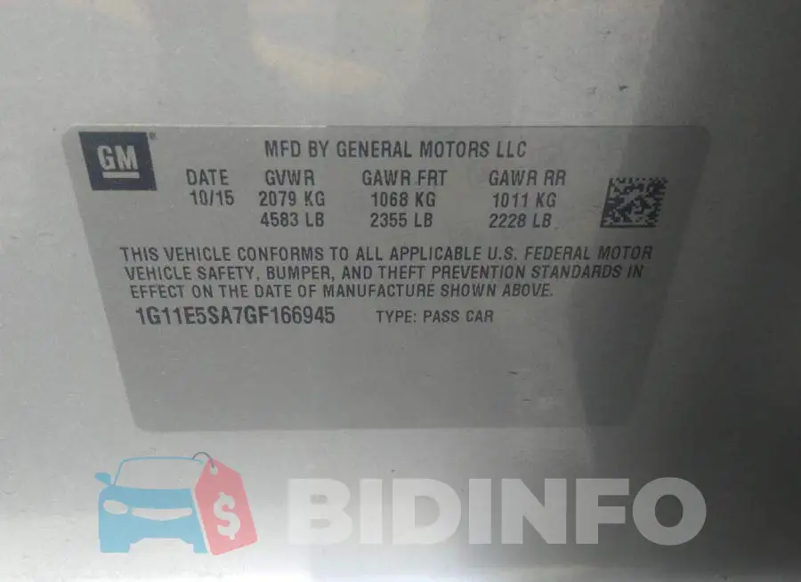 1G11E5SA7GF166945 Photo# 9