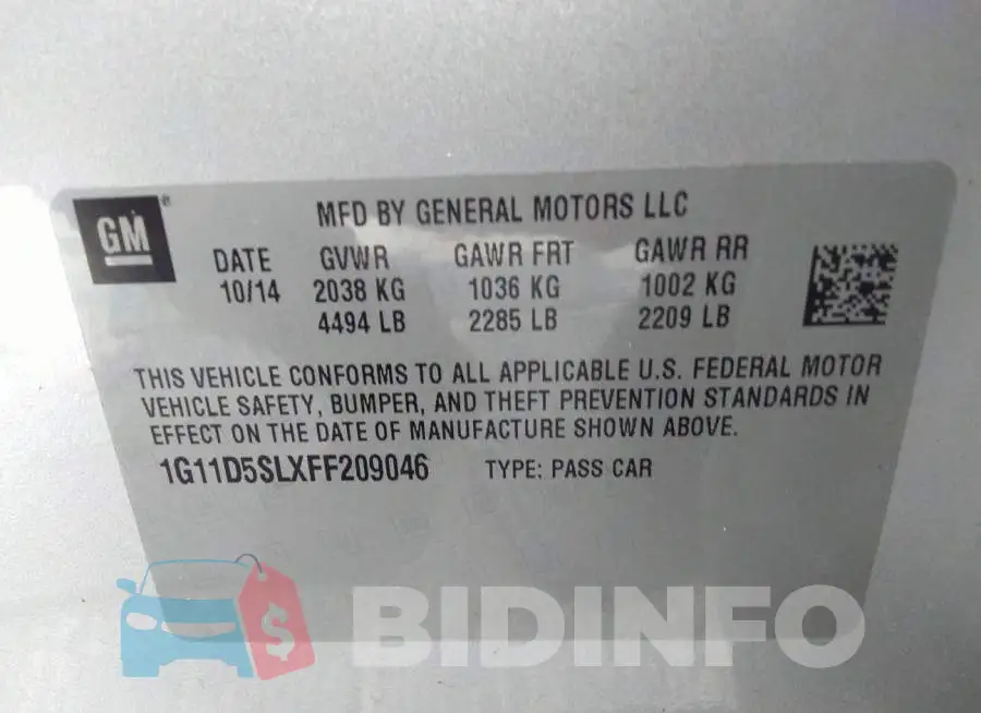 1G11D5SLXFF209046 Photo# 9