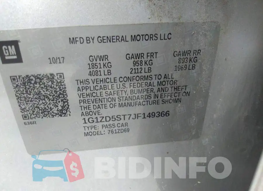 1G1ZD5ST7JF149366 Photo# 9