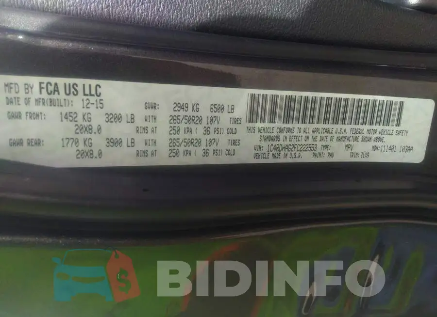 1C4RDHAG2FC222553 Photo# 9