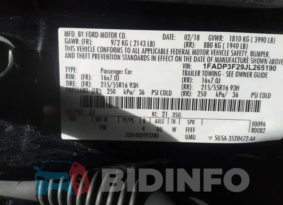 1FADP3F29JL265190 Photo# 9