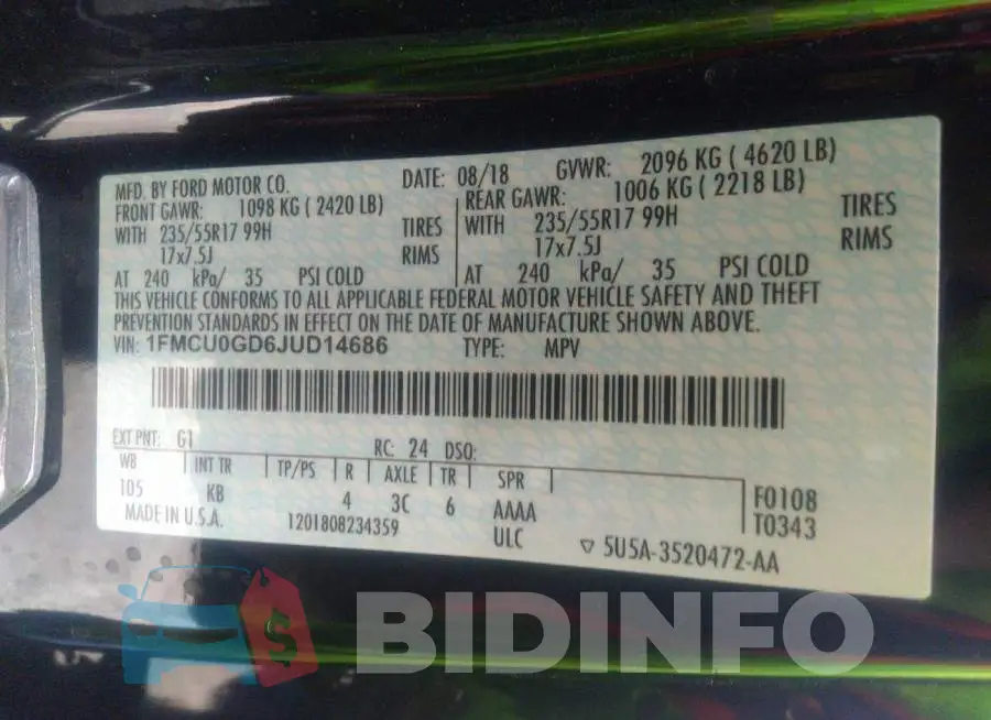 1FMCU0GD6JUD14686 Photo# 9