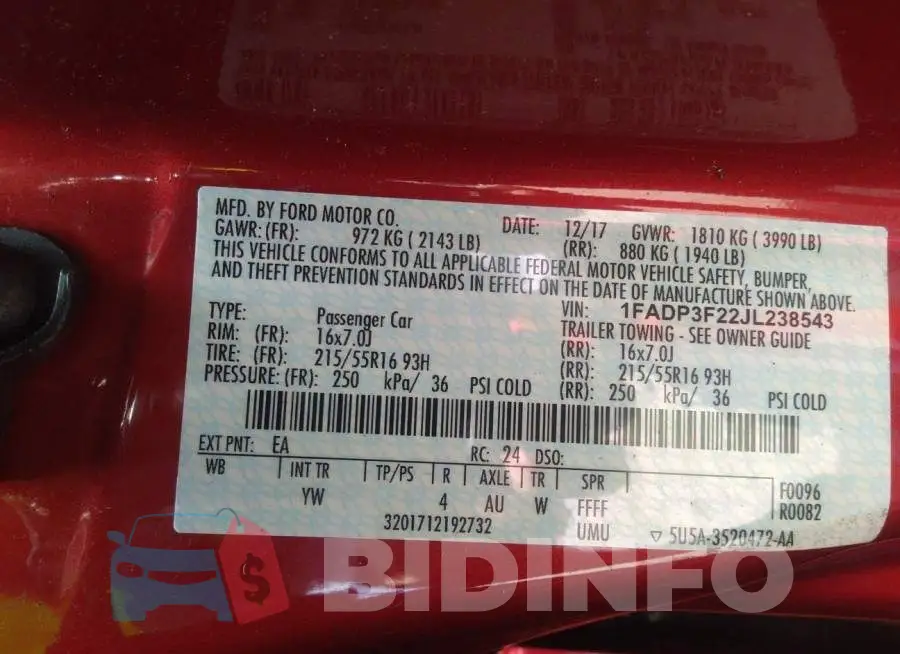 1FADP3F22JL238543 Photo# 9