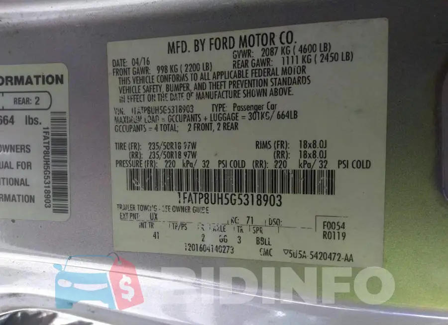 1FATP8UH5G5318903 Photo# 9
