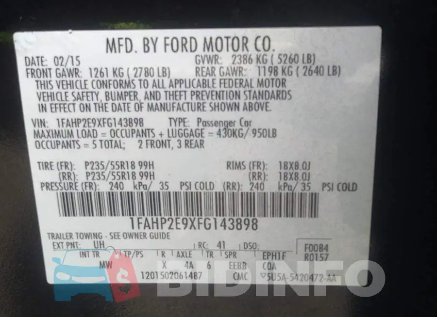 1FAHP2E9XFG143898 Photo# 9