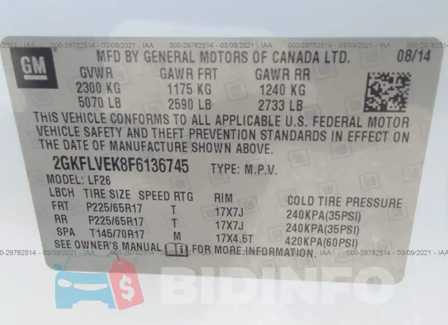 2GKFLVEK8F6136745 Photo# 9