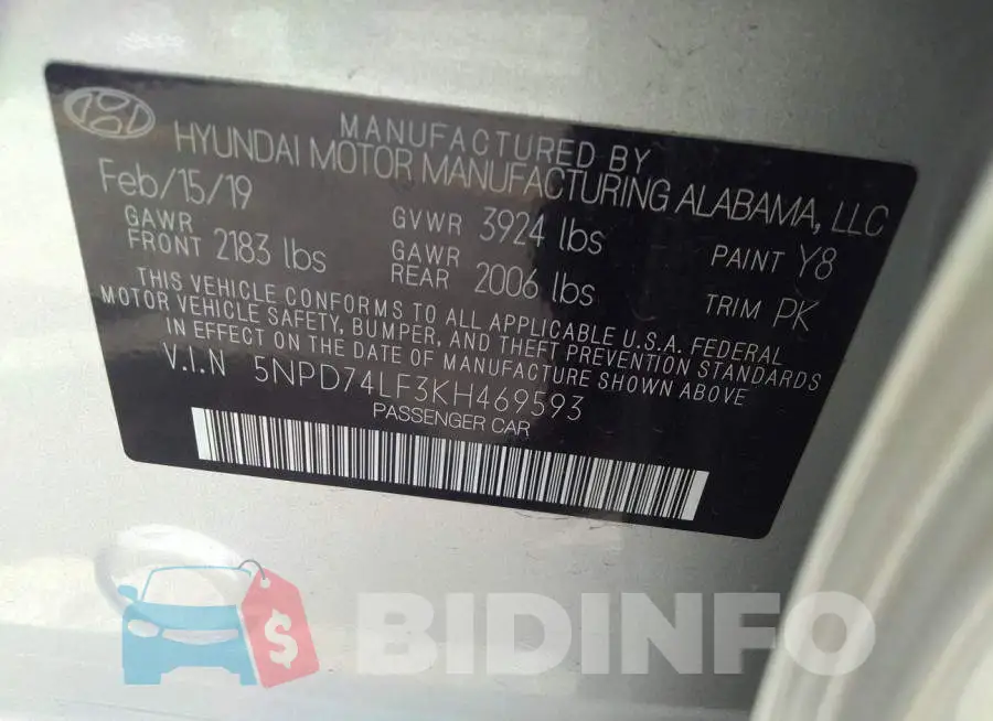 5NPD74LF3KH469593 Photo# 9