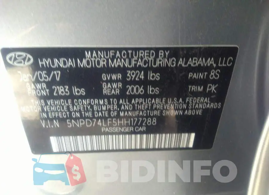 5NPD74LF5HH177288 Photo# 9