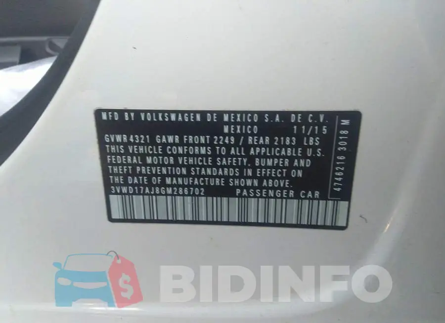 3VWD17AJ8GM286702 Photo# 9