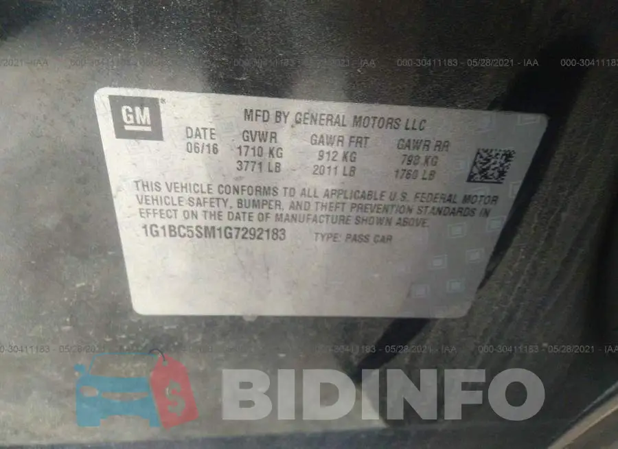 1G1BC5SM1G7292183 Photo# 9