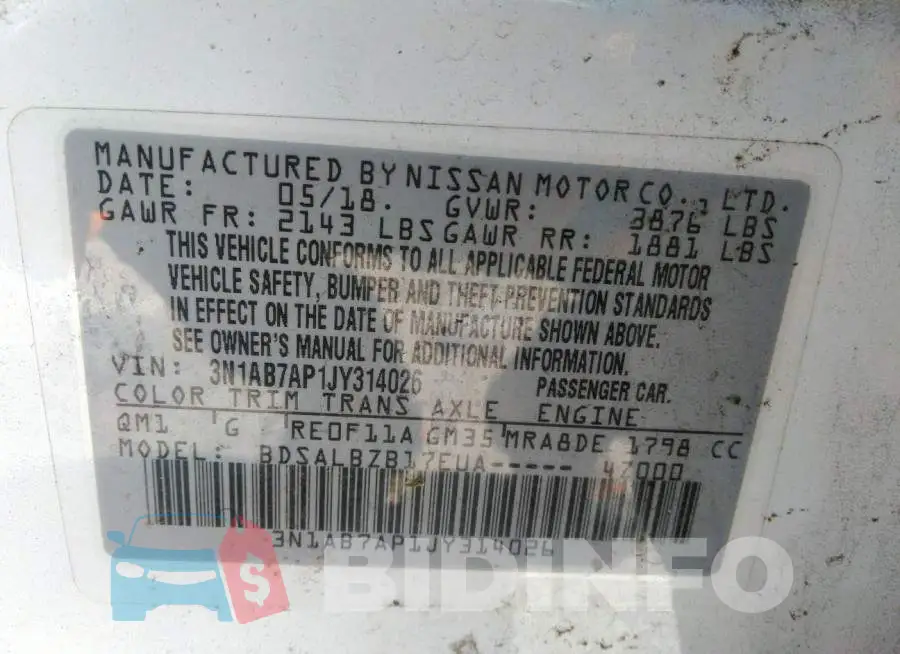 3N1AB7AP1JY314026 Photo# 9