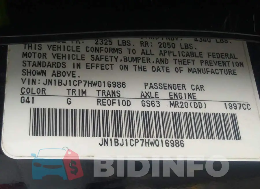 JN1BJ1CP7HW016986 Photo# 9