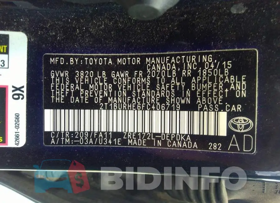 2T1BURHE6FC406719 Photo# 9