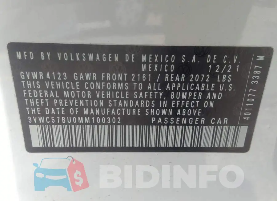 3VWC57BU0MM100302 Photo# 9