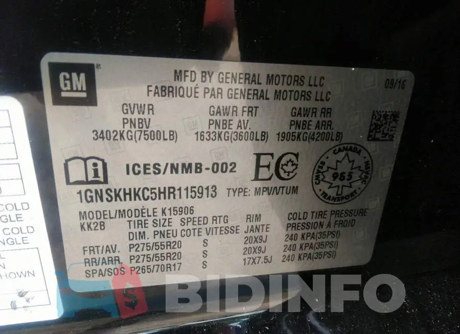 1GNSKHKC5HR115913 Photo# 9