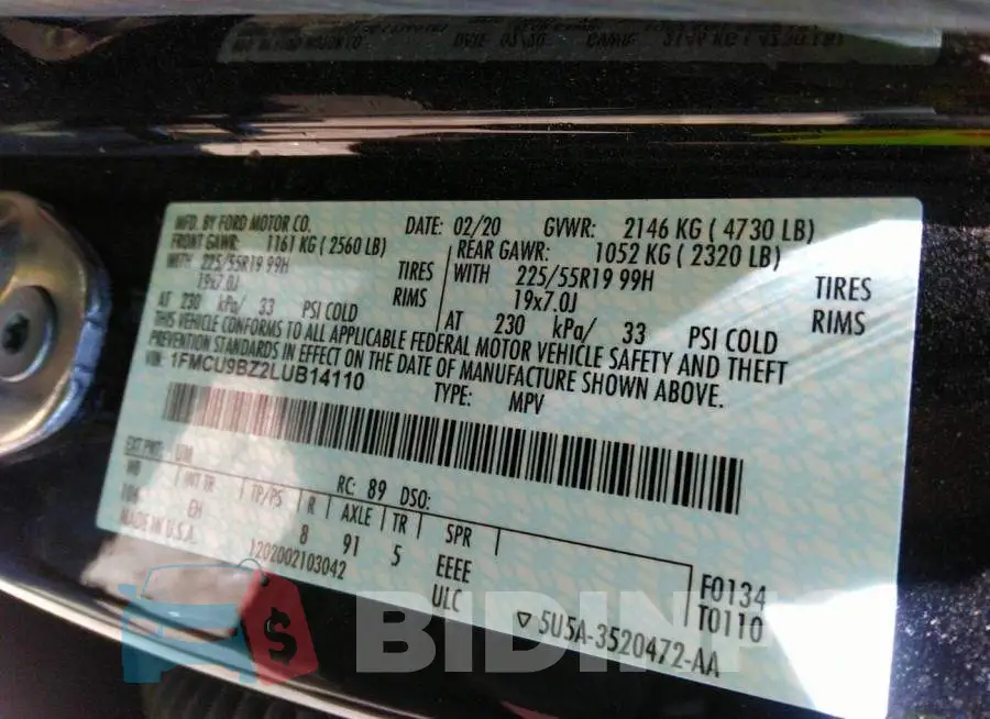 1FMCU9BZ2LUB14110 Photo# 9