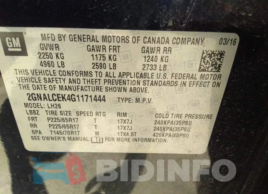 2GNALCEK4G1171444 Photo# 9
